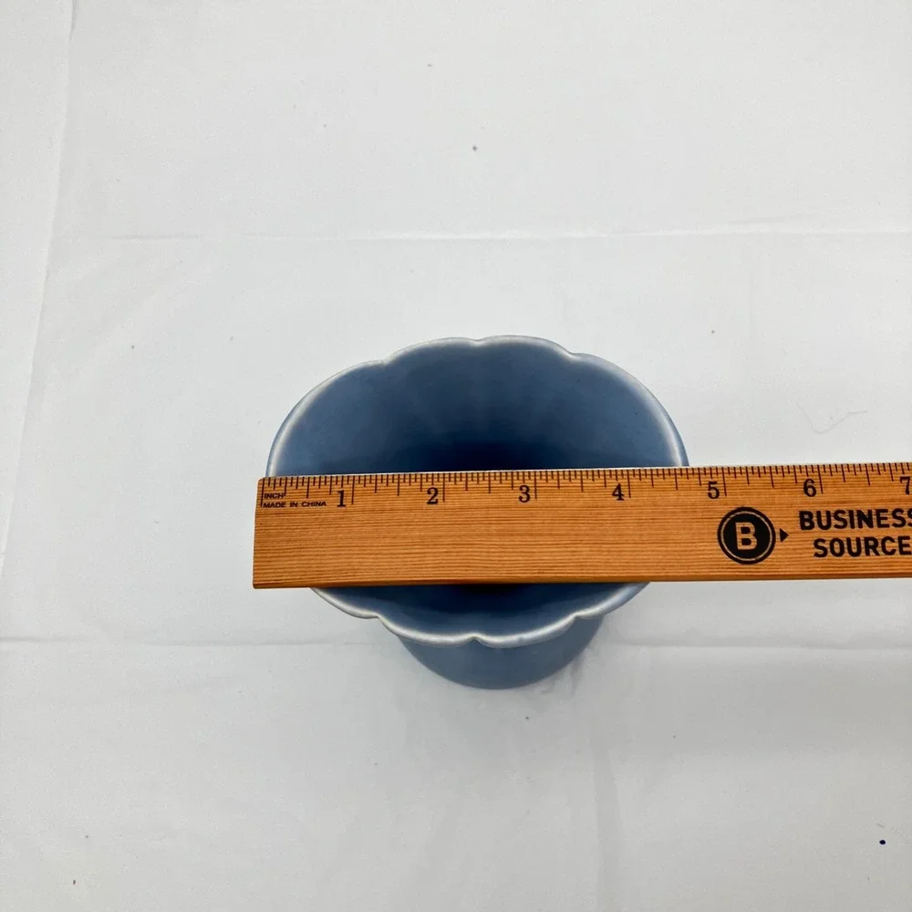 Weller Pottery Fluted Vase Softone 6.25in Periwinkle Blue Vintage Art Deco E-2